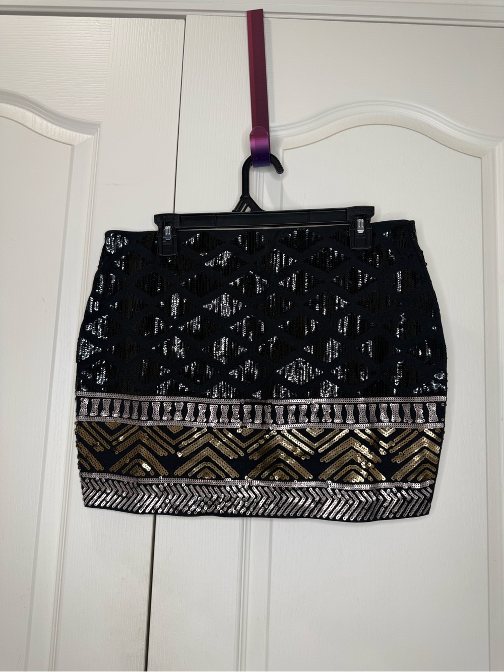 Express Sequin  Embellished Mini Skirt in Black and Gold